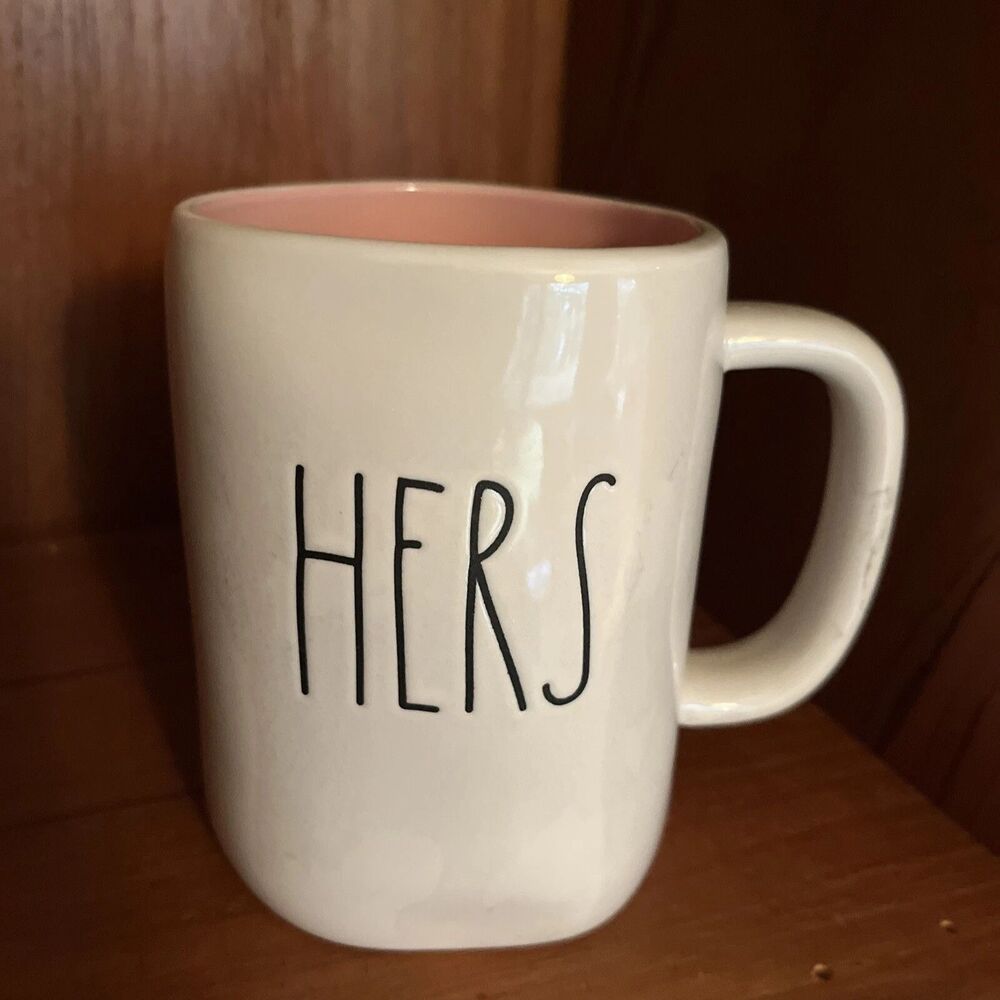 NEW Rae Dunn “HERS” coffee mug pink interior Ceramic Large Dish Safe HEAVY DUTY